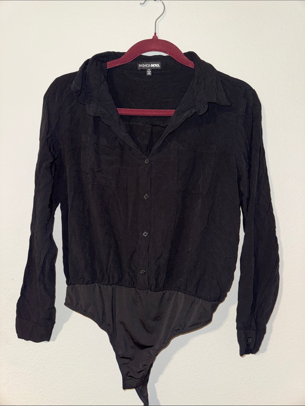 Fashion Nova Black Long-Sleeve Button Bodysuit Shirt